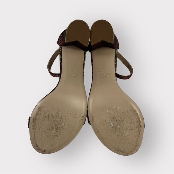 Stuart Weitzman Nearlynude Block-Heel Glitter Fabric Sandals 5.5 - Picture 10 of 11